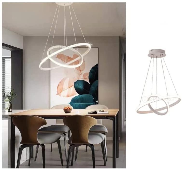 TOT ELECTRIC Lampadario sospeso led 60w 2 cerchi pendente cerchio rotondo con anelli bianco design moderno per camera salotto (Luce Naturale 4000K)
