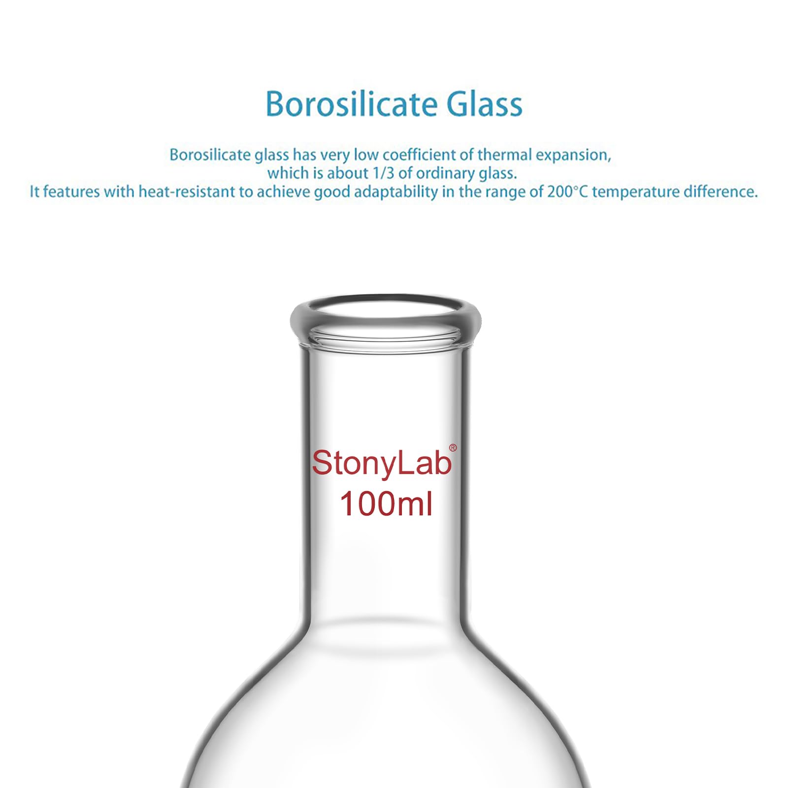 Matraz Fondo Redondo Cuello Largo de Cristal Borosilicato Pared Gruesa RBF 100ml
