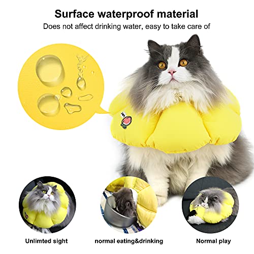 Image of HiDREAM Cat Cone Collar,Cute Waterproof Elizabethan e Collar for Cats,Anti-Bite Lick Wound Healing Safety Cat Recovery Collar,Yellow Flower All-Season Style