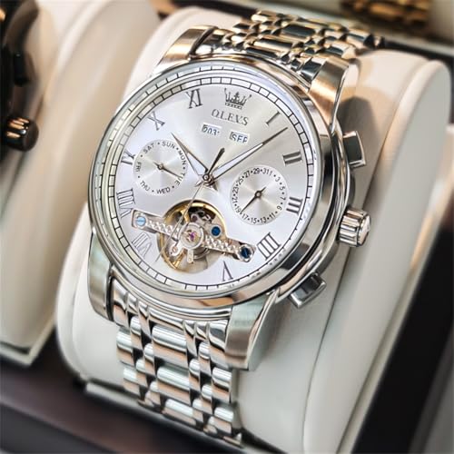 Image of OLEVS Automatic Watch for Men Self Winding Mechanical Luxury Business Stainless Steel Multi Calendar Waterproof Luminous Wrist Watches