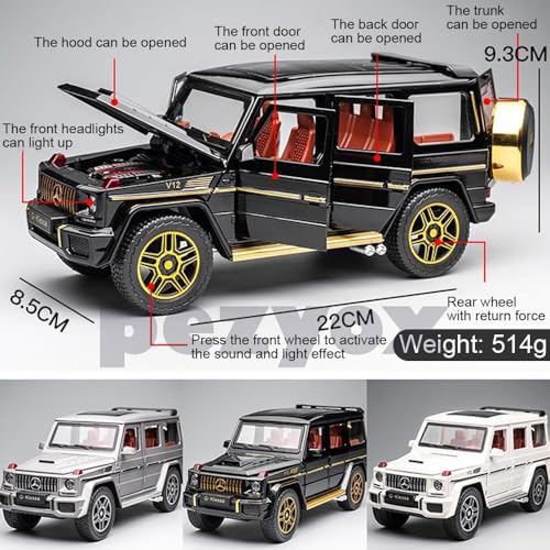 Image of Alloy Metal Car 1:24 AMG G63 G-Klessa Diecast Pullback Toy car with Openable Doors & Light, Music Boys Gifts Toys for Kids (Black)