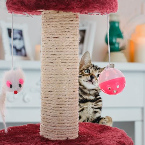 Rascador para Gatos Doble Capa con Bola y Tablero de Sisal Rojo miniatura 5