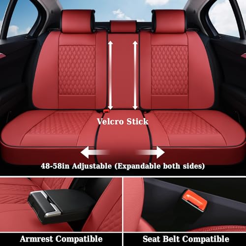 Image of Coverado Full Set Car Seat Covers, Nappa Leather Seat Covers, Waterproof Car Seat Protector with Lumbar Support, Automotive Seat Covers Universal Fit for Most Cars SUV Trucks (FullSet, Red-Blackline)