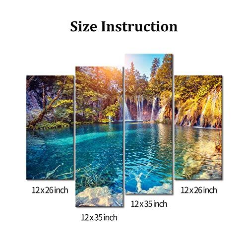 My Easy Art- Mountain Wall Art Decor Clean Water In The Lake Waterfall Trees And Forest In The Park Canvas Pictures Artwork Landscape 4 Panel Painting Prints For Home Living Dining Room #TOP6