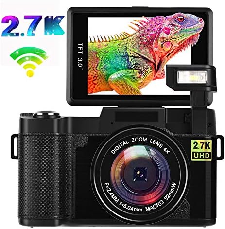 Digital Camera Vlogging Camera,24MP Ultra HD 2.7K WiFi YouTube Camera with 3.0 Inch Flip Screen and Retractable Flashlight