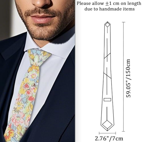 Image of Cotton Floral Ties for Men 2.76 inch Men's Skinny Tie Linen Flower Printed Neck Tie for Wedding Dating Party