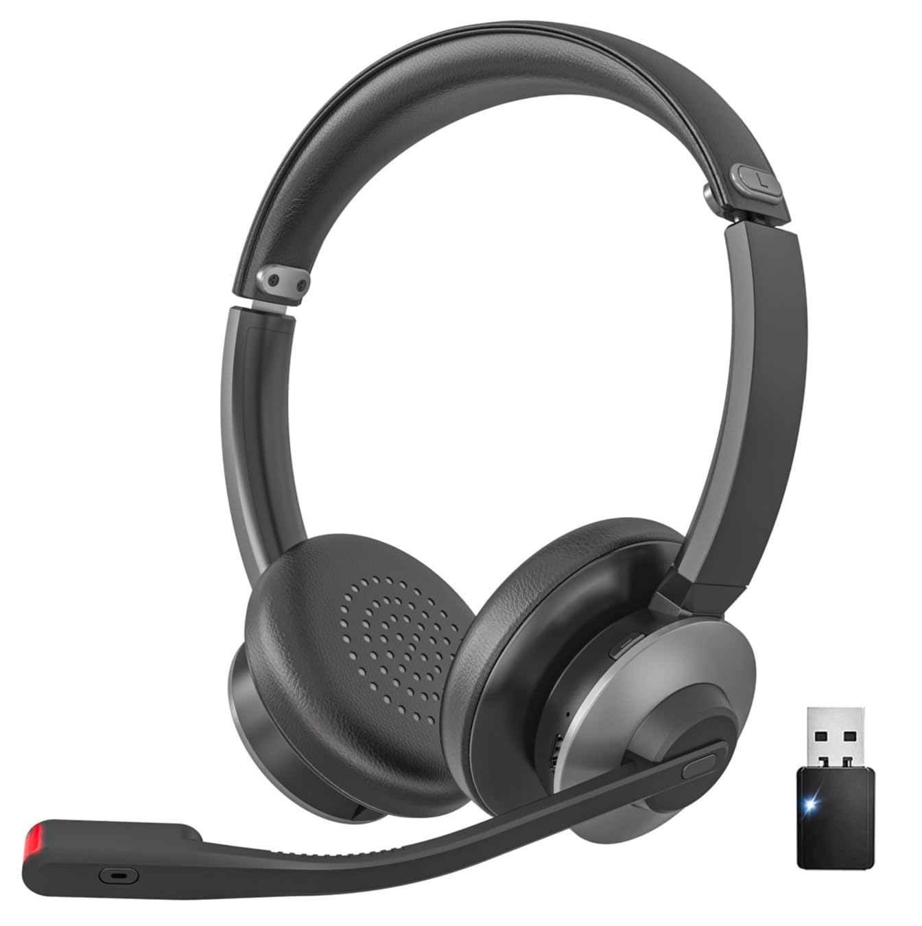 Kopfhörer Kabellos Bluetooth & Headset mit Mikrofon, Bluetooth V6.0 Headset mit Mikrofon und KI-Rauschunterdrückung, USB-Dongle und Ladestation, Stummschaltung für PC, Handy, Call Center und Teams