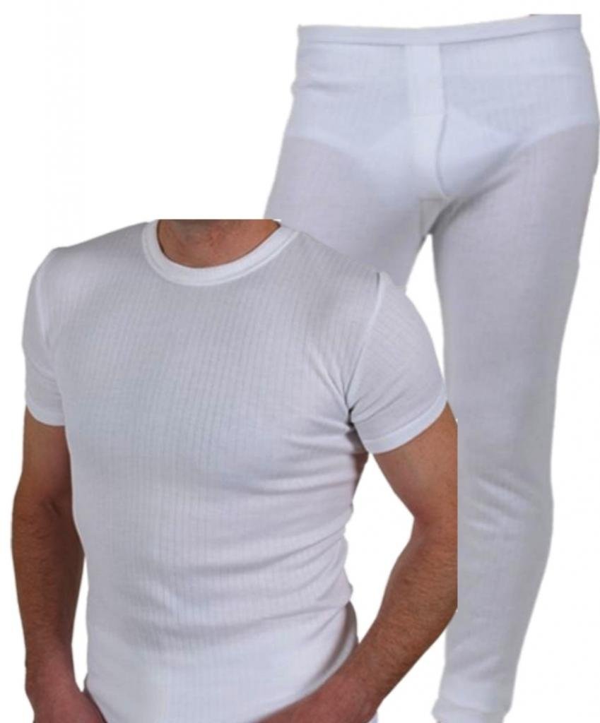 Hduk Mens Thermal Underwear Men's White Hduk Thermal Underwear - Quality Thermal Underwear Short Sleeve Top And Long Johns Full Set - Xxl (Top: 47-49" / Long Johns: 43-45")