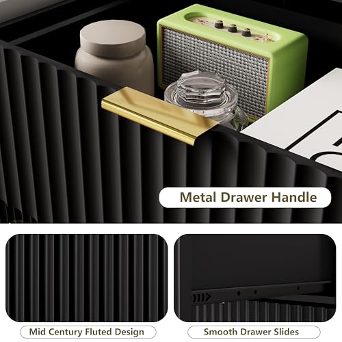 Image of HUANLEGO 48 inch W Tall Fluted Dresser for Bedroom with 8 Drawer, Black | Mid Century Modern Dresser for Closet, Anti-Tipping Design, Wooden Dressers & Chest of Drawers for Living Room, Home Office