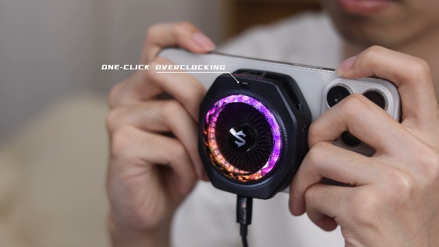 Image of Black Shark Magnetic Phone Cooler 5 Pro - 18 Addressable RGB LEDs, Detachable Grip, APP-Controlled Thermostatic Cooling Fan for iPhone MagSafe /Android /iPad -Gaming /Streaming /Photography