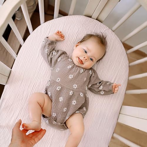 Image of lulumoon Baby Muslin Bassinet Sheets: Cotton Bassinet Sheets Neutral for Boys and Girls - Fitted for Oval Rectangle or Hourglass