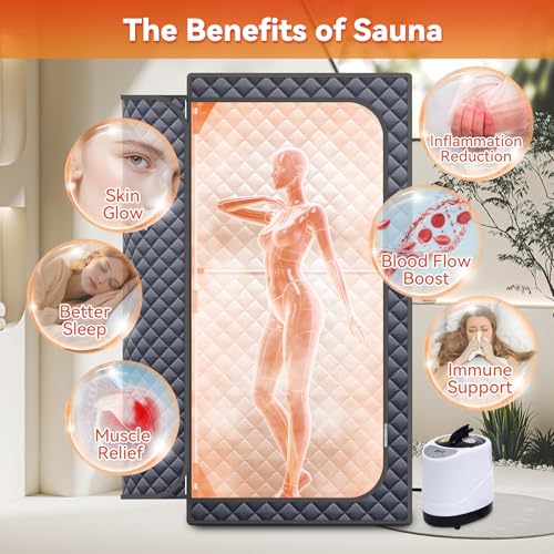 Sauna Box, Upgraded Large Size Portable Sauna for Home Spa with 3L 1300W Steamer, Big Folding Chair, 9 Levels Heat, Timer, Remote Control - Personal Full Body Steam Saunas Room Tent 3' x3' x5.9' Grey - Image 4