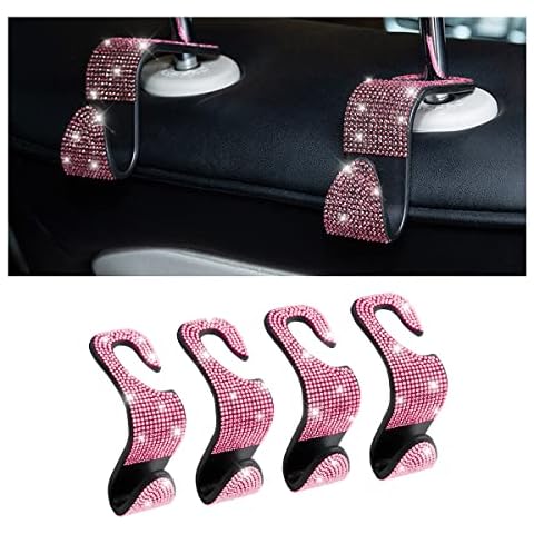 Moly Magnolia Bling Car Seat Headrest Hooks, 4PCS Handcrafted Rhinestones Seat Hanger Organizer for Handbag Purse Scarf, Universal for Cars, Auto Interior Accessories for Women Men (Pink) Cover