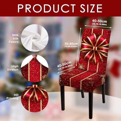 Image of Nuxovilar 2PCS Red Gold Bow Elegant Stretch Chair Covers 23.6x70in