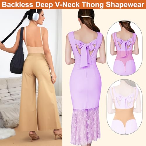 Deep V Neck Bodysuit Low Back Corset Shapewear for Women Tummy Control Thong Backless Body Shaper4