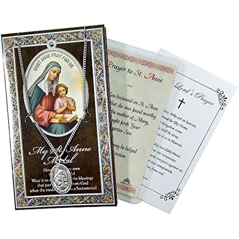 Saint Anne Medallion - with St Anne Prayer Card, Lord's Prayer Card | St Anne Medal Necklace Jewelry | Catholic Patron Saint Of Unmarried Women, Mothers, Grandmothers Themed Set, Total 3 Items Cover