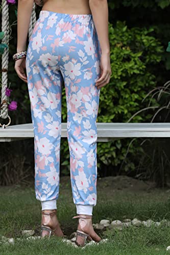 Image of Leriya Fashion Womens Wide Leg Pants Flowers Floral Print Drawstring Loose Long Trousers & Leggings