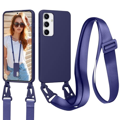 Cordino Cover Compatible con Samsung Galaxy S24 5G Necklace Corda Custodia Collana Case Anti Graffio Antiurto Cellulare Bumper Liquido Shell S24 Laccio silicone tpu blu