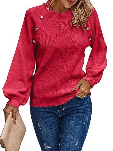 AOVDE Women's Long Sleeve Sweaters 2025 Fall Winter Crewneck Oversized Ribbed Knit Pullover Sweater Tops