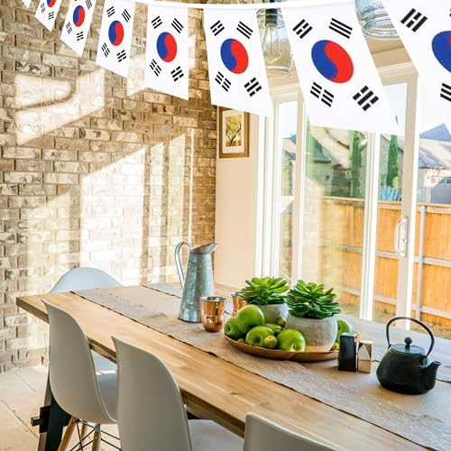 Image of South Korea Flags Korean String Flag Banners for Patriotic Events Independence Day Sports Bars Inside Outside Decorations 33 Feet 30 Flags