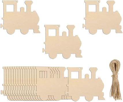 20pcs Train Wooden Cutouts DIY Crafts Embellishments Train Unfinished Wood Tags Ornaments for Wedding Birthday Decoration
