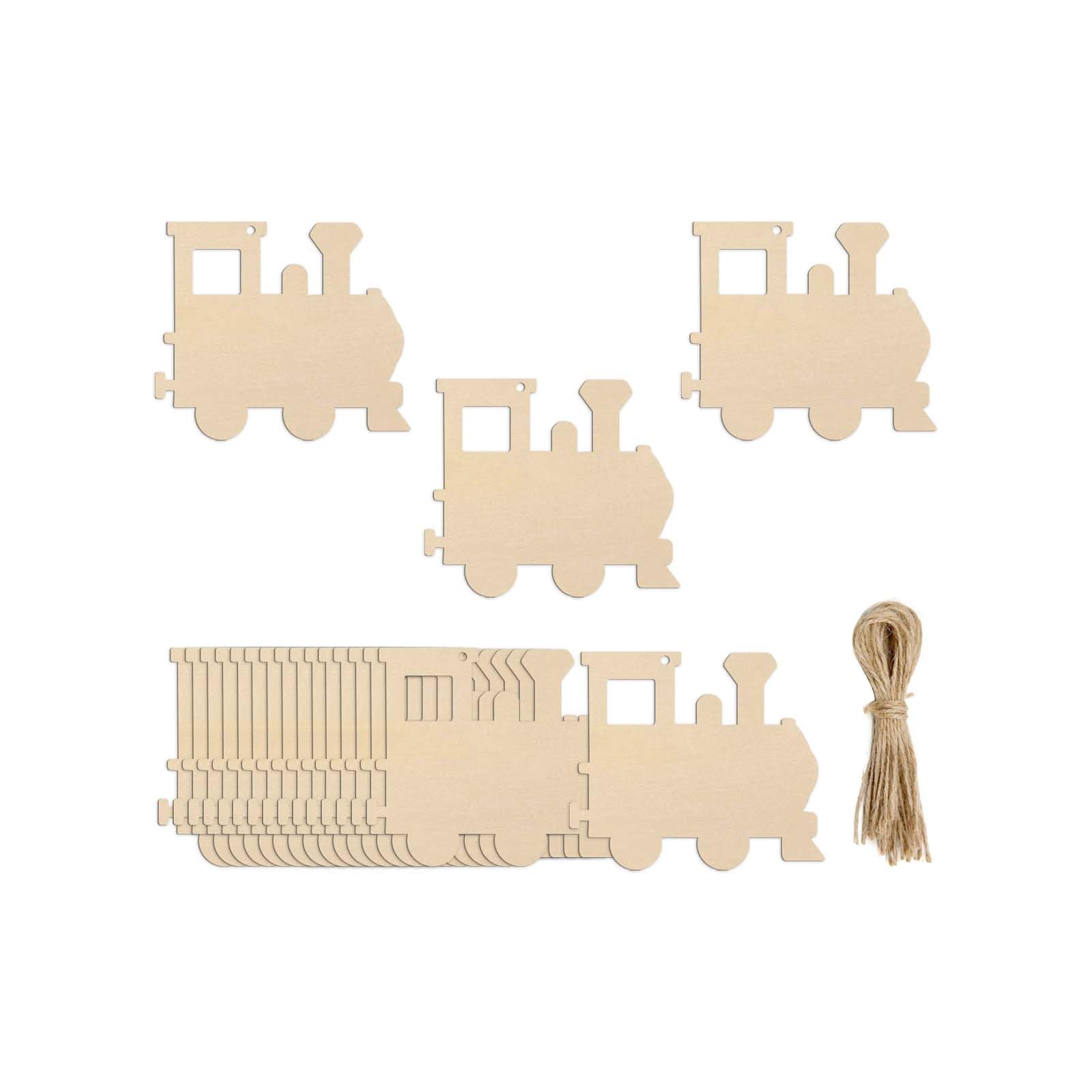 20pcs Train Wooden Cutouts DIY Crafts Embellishments Train Unfinished Wood Tags Ornaments for Wedding Birthday Decoration