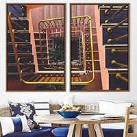 2 Piece Framed Canvas Wall Art Stairs Architecture Canvas Prints Home Artwork Decoration for Living Room,Bedroom - 16