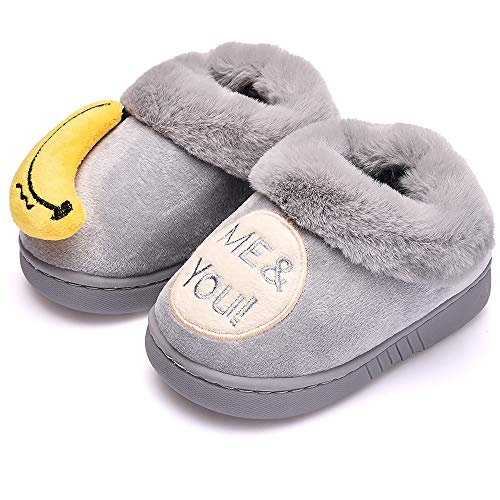 Kids Slippers Boys Girls Warm House Slippers, Cute Cat Toddler Winter Home Shoes for Baby Girls and Boys, Fuzzy Indoor Bedroom Shoes Light Grey