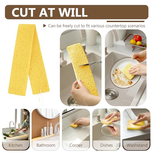 Image of Kitchen Sink Water Splash Guard, Kitchen Sponges Absorbent Faucet Mat, Heavy Duty Scrub Sponges, Suitable for Cleaning Kitchen and Bathroom Countertops, Super Absorbent (Yellow, 23.23 inchx2.76 inch)
