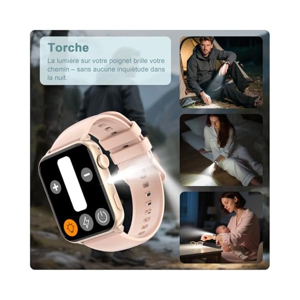 IOWODO Montre Connectée Femme Homme, Appel Bluetooth, Écran 1.91" à LCD, Cardiofréquence/Oxymètre/Analyse Sommeil, Étanche IP68, 100+ Modes Sports, pour Android& iOS(Rose)