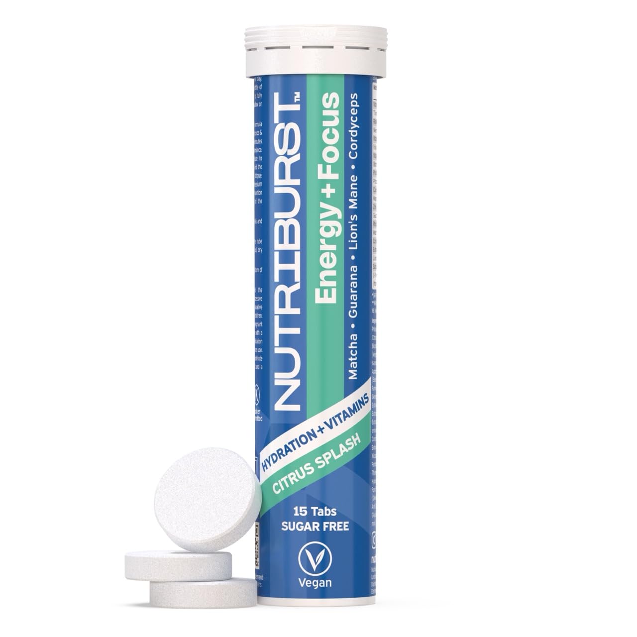 Nutriburst Energy & Focus Effervescent Tablets - Liposomal Vitamin C, Magnesium & Zinc with Botanicals - Hydration & Vitamins - Sugar Free, Vegan, Halal & Kosher - 15 Tablets