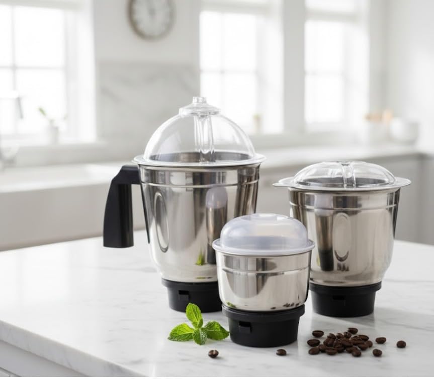 Stainless Steel Mixer Grinder Jar Set with Transparent Lids & Handle | Compatible Mixie Jars for Wet & Dry Grinding | Heavy Duty Replacement Jar Set for Mixer Grinder | 3 Piece Kitchen Jar Combo-image-48