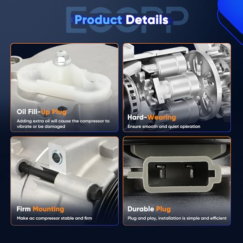 Image of ECCPP AC Compressor for Ford E-350 Super Duty V8 7.3L 1999-2000 | for Ford E-450 Econoline Super Duty V8 7.3L 2000-2001 Fast Cooling AC Compressor with Clutch