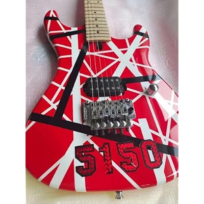 Custom 5150 White Stripe Red Electric Guitar Floyd Rose Tremolo Bridge, Locking Nut, Maple Neck & Fingerboard