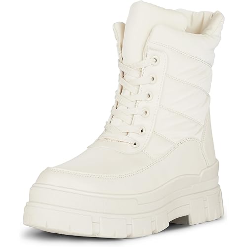 Viapipa Womens Winter Snow Boots Warm Lining Mid Calf Booties with Zipper Low Heel Chunky Platform Lug Sole Comfortable Outdoor Anti-Slip Shoes