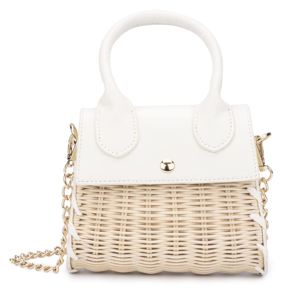 Olivia Miller Women's Fashion Felix Natural Straw w Faux PU Leather Mini Crossbody Bag w Removable S