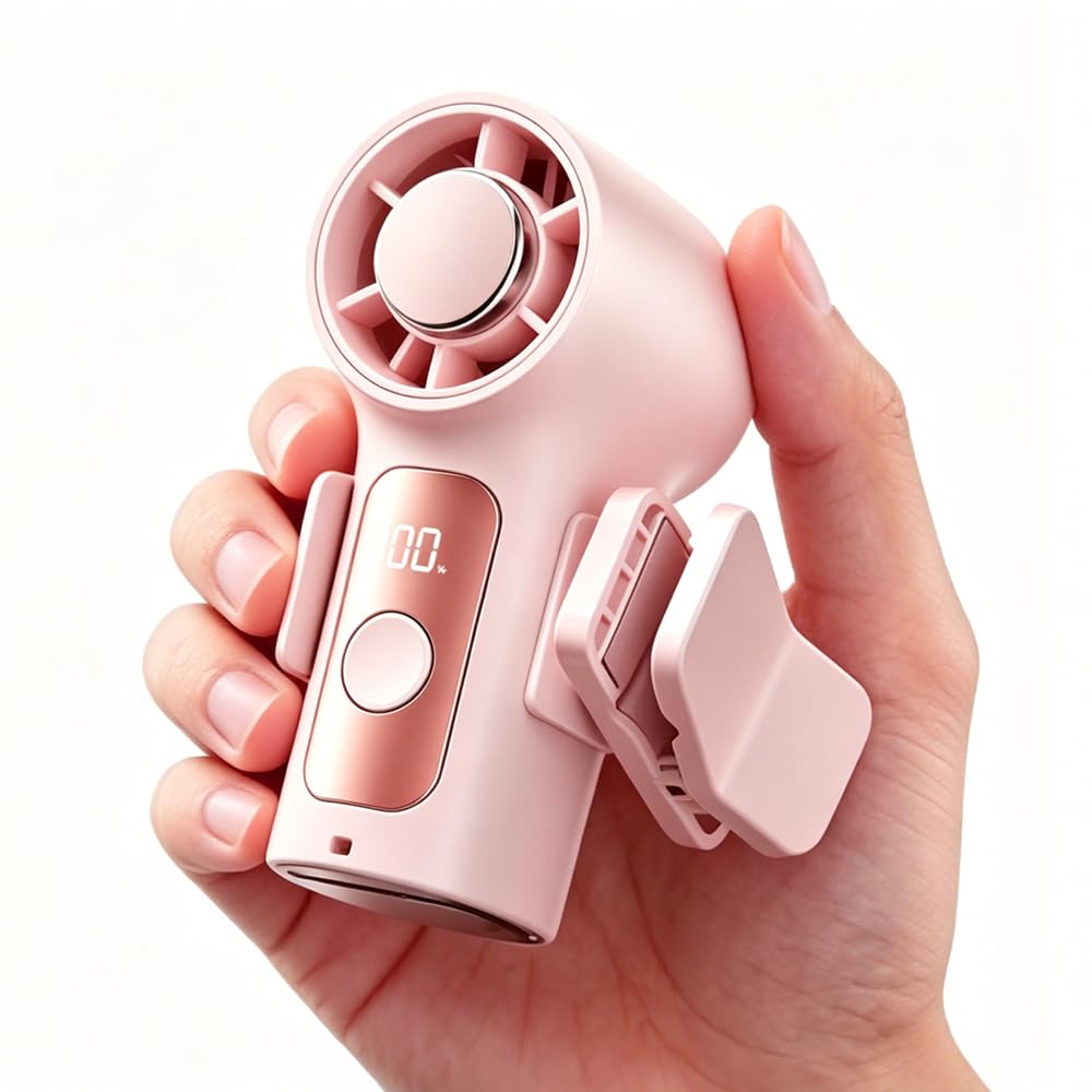 KUWUNG Portable Handheld Fan, Mini Fan with 6 Gear Wind, Rechargeable Hand Fan with LED Display & Lanyard, 18000RPM Ultra-Quiet for Camping Vacation Makeup Commuting Outdoor (color B)