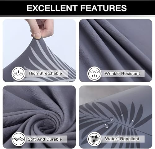 Image of Dining Chair Covers Set of 4, Stretchable Removable Washable Anti-Slip Universal Fit Printed Polyester Spandex Slipcovers (Grey Leaf)