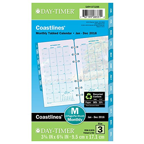 Day-Timer Monthly Planner Refill 2016, Two Page Per Month, Coastlines, Portable Size, 3.75 x 6.75 Inches (13970)