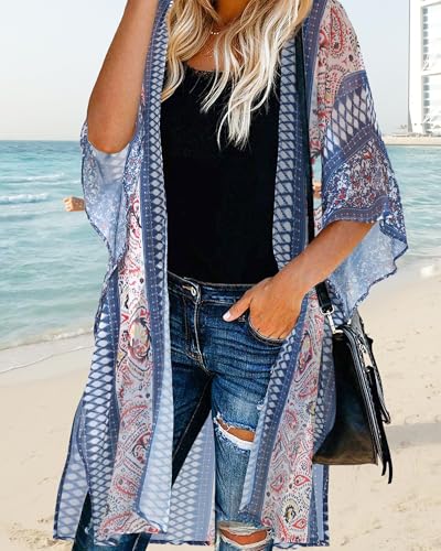 Image of Women's Kimono Beach Cover up for Summer Bathing Suits Cardigans Casual Loose Swimwear 2026