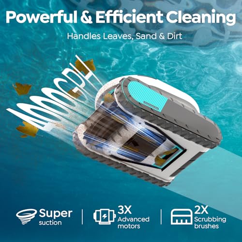 Image of Pleco Pro Cordless Robotic Pool Cleaner, Smart Navigation, 210-240 Min Runtime, Wall Climbing & Waterline Cleaning, Up to 2691 Sq.Ft, Dual-Layer Filtration for Inground Pools(Obsidian White)