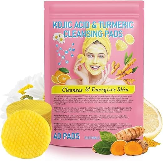 HIHIDAY 80Pcs Turmeric Cleansing Pads Dark Spots Clogged Pores Excess Oil Dead Skin Cells Exfoliating Deep Cleansing with Lemon Extract Portable Skin Care Tools Travel Essentials