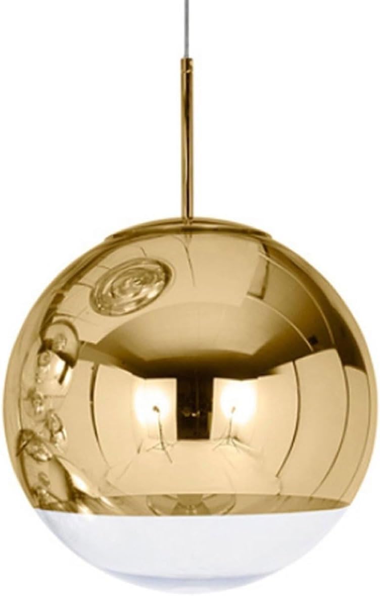 Lampa wisząca LED z kulą lustrzaną, oprawka E27 regulowana, dekoracyjna lampa na schody, biurko lub bar (złota, 35 cm)