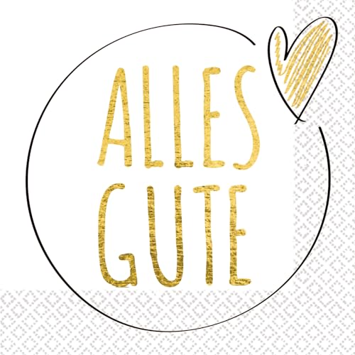 Riethmüller Tovaglioli "Alles Gute", 33 cm x 33 cm, 16 pezzi, grandi tovaglioli di carta con scritta per compleanno, anniversario e anniversario, decorazione da tavolo