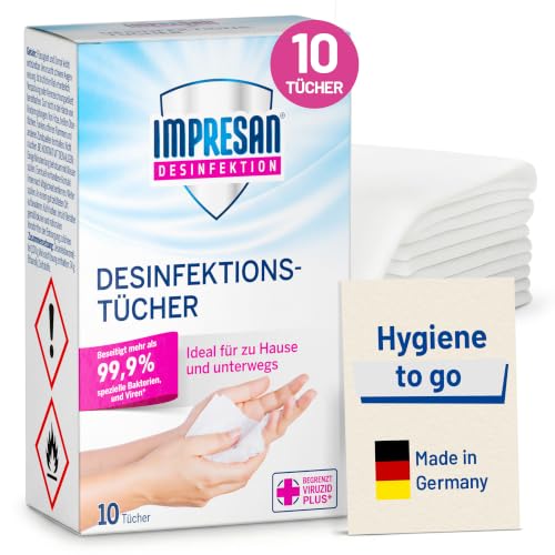 Impresan Desinfektionstücher -für Hände Gegenstände und Oberflächen geeignet - für zu Hause & unterwegs - gegen Bakterien und Viren - 1er Pack