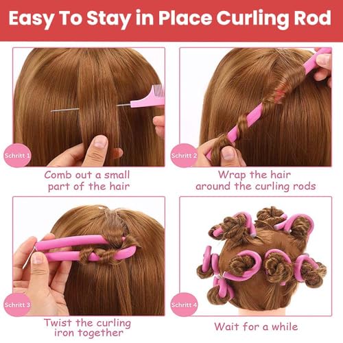 Image of TEMPERIA (10pcs) Heatless Hair Curler Roller for Women & Girls | Curling Headband Tools for Waves & Curls Without Heat | Overnight Curls Flexi Soft Rod for Volumn & Styling | Pink
