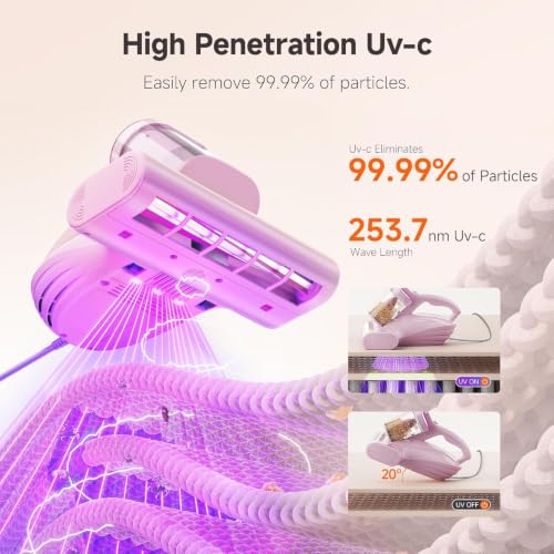 Image of uwant Bed Cleaner with 16Kpa Suction Metal Roller 253.7nm Uv-c Light Mattress Vacuum Cleaner 36000RPM /Min 149℉ Heating HEPA Filter&Ultrasonic Mattress Vacuum for Sofa, Pillow, Bed Throws Set of 1