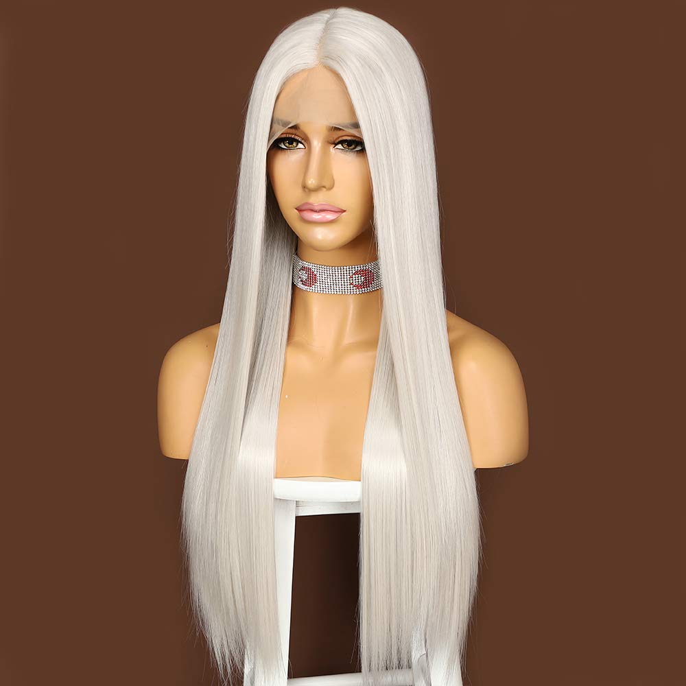 Sapphirewigs Platinum gris largo recto peluca para mujeres pelucas