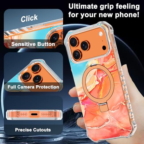 Shecaset for iPhone 18 Pro Max Case,[Compatible with MagSafe][Invisible Magnetic Ring Stand],Slim Iridescent Wavy Women Girls Case for Apple iPhone 18 Pro Max 6.9"(2026),Orange/Gold - image 5