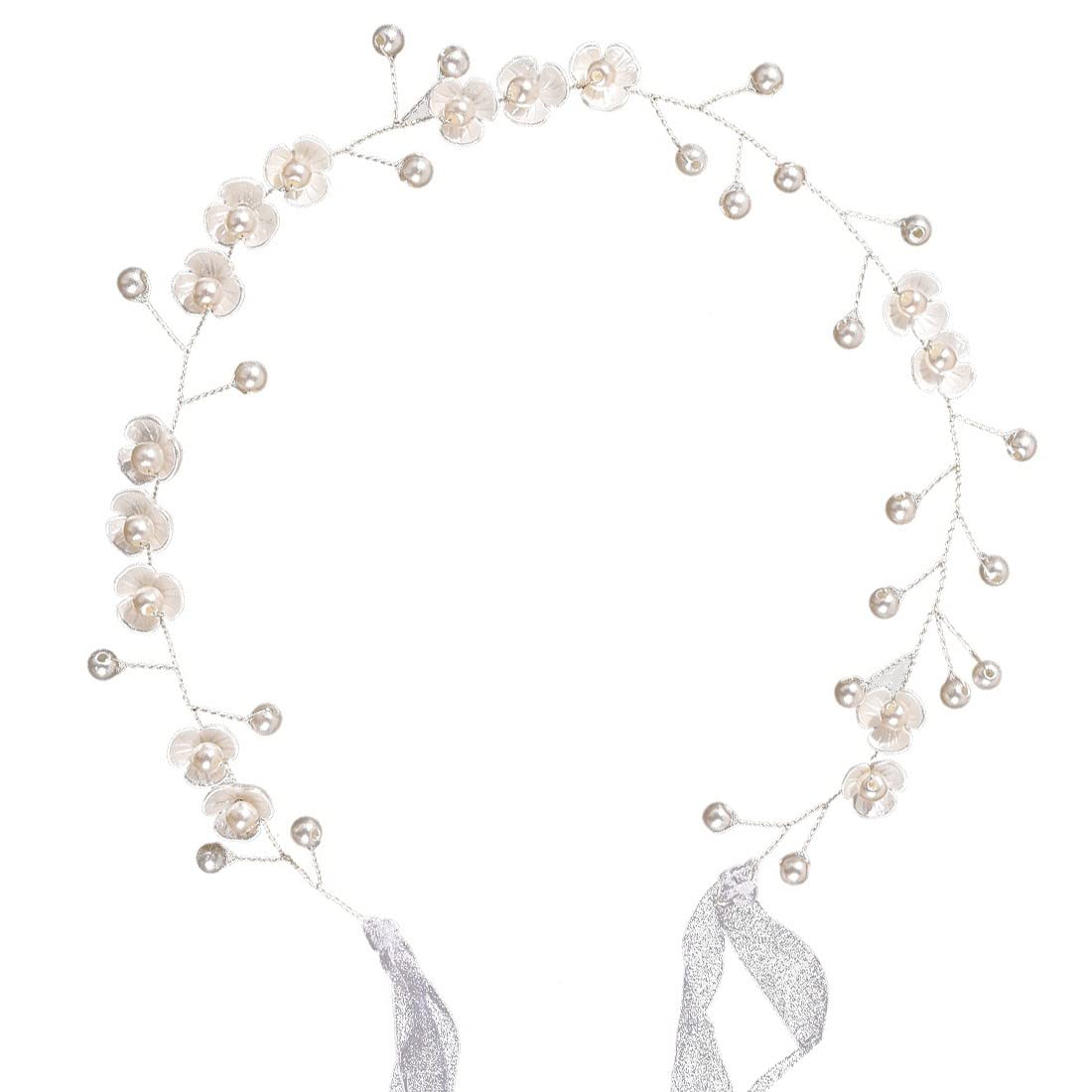 Diadema para novia con diseño de flores color plateado y perla No.14